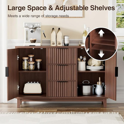 47.2" W Storage Cabinet with 3 Drawers, Fluted Buffet Cabinet with Storage - Image 4