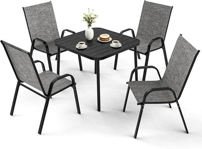 Pamapic Outdoor Dining Sets for 4, Square Steel Slat Table - Image 2