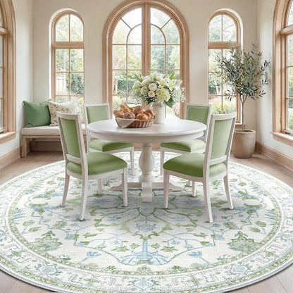 RELEANY Area Rugs Round 8ft Washable Non-Slip, Floral Vintage Distress Print - Image 2