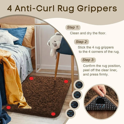 Ophanie Small Rug Washable Non Slip Throw Bedside Area Rugs, Fluffy Soft Brown - Image 2