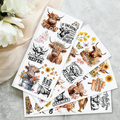 4 Sheets Rub on Transfers for Crafts, Highland Cattle Furniture Transfers for - Image 5