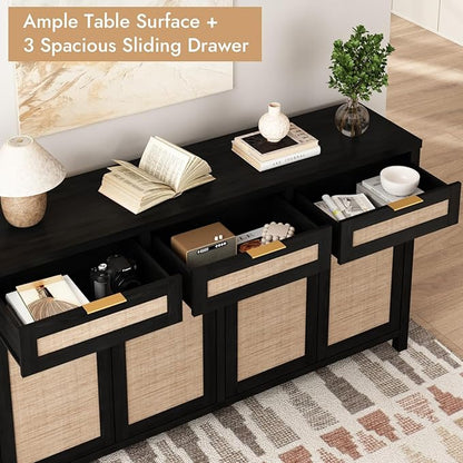 HOKYHOKY Rattan Sideboard Buffet Cabinet, Boho Storage Cabinet - Image 4