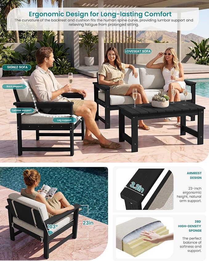 SERWALL 5 Pieces HDPE Outdoor Conversation Sofa Set - Image 2