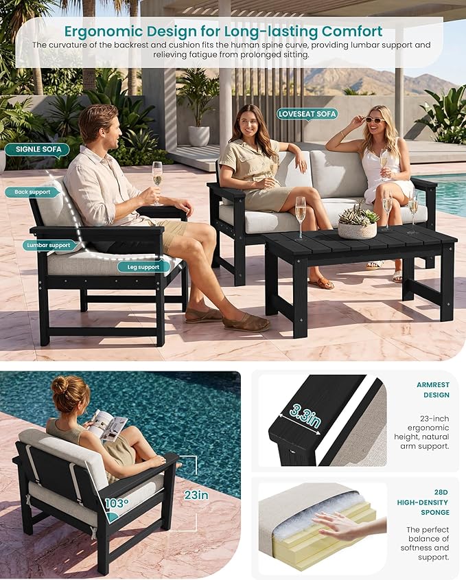 SERWALL 3 Pieces HDPE Outdoor Sofa Bistro Set - Image 2