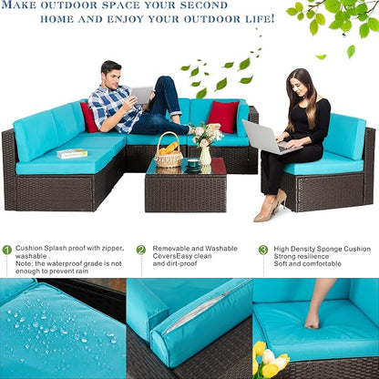 Vongrasig 7 Pieces Outdoor Patio Furniture Sets, Outdoor Sectional Rattan Sofa - Image 3