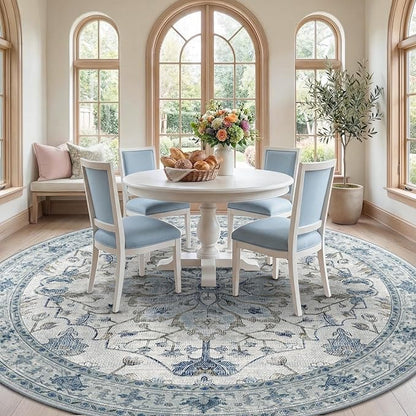 RELEANY Area Rugs Round 8ft Washable Non-Slip, Floral Vintage Distress Print - Image 2