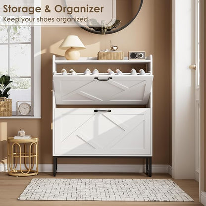 Nicetree Shoe Cabinet with 2 Flip Drawers, Freestanding Shoe Organizer - Image 4