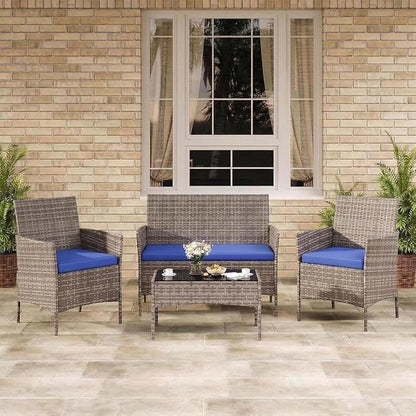4-Piece Outdoor Furniture Set, PE Rattan Wicker Chairs - Image 7