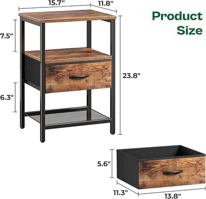 Huuger Night Stand with Fabric Drawer, Side Table with Mesh Shelf, Bedroom - Image 3
