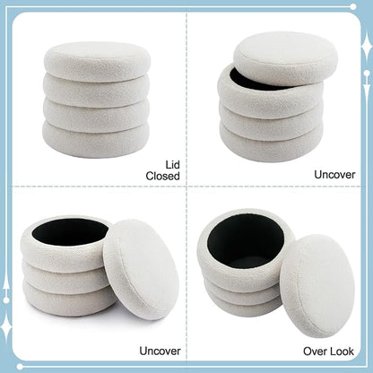 Flouki 19.5" Storage Ottoman Round, Vanity Stools - Image 8