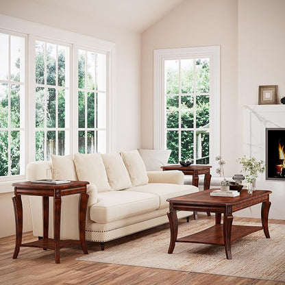 Traditional Distressed Farmhouse Style Coffee Table Set, 3-Piece Solid Wood - Image 4