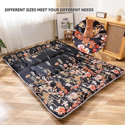 MAXYOYO Black Floral Japanese Futon Floor Mattress, Mattress Topper Portable - Image 3