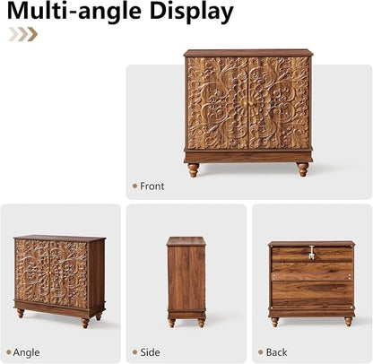 weselon Accent Cabinet with 2 Doors, Farmhouse Carved Buffet Sideboard with - Image 6