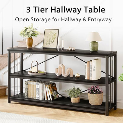 LVB Black Entryway Table, Modern Extra Long Sofa Console Table, Metal Wood - Image 7
