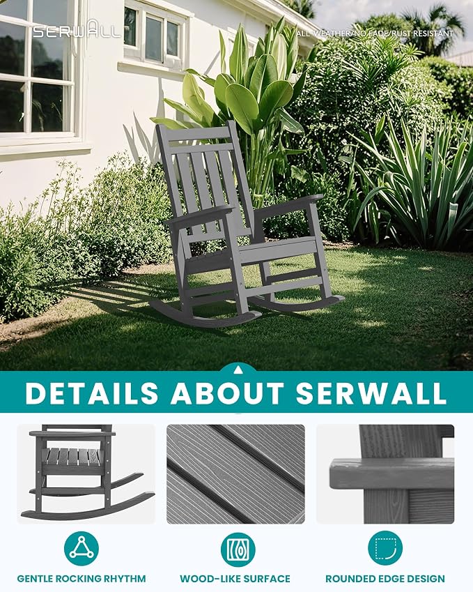 SERWALL HDPE Outdoor Rocking Chair Set of 6, Patio Rocking Chairs - Image 4