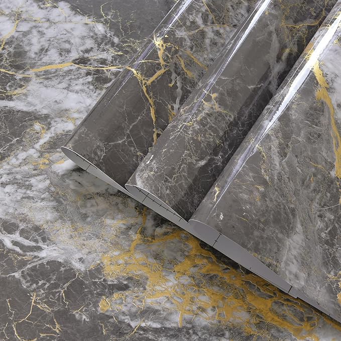 BAYYA 31.5"x80" Glossy Grey Marble Contact Paper by BAYYAPeelandStickWallpaper