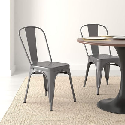 Amazon Basics Metal Dining Chairs, Indoor/Outdoor, 330-Pound Capacity, Dark Gray - Image 9