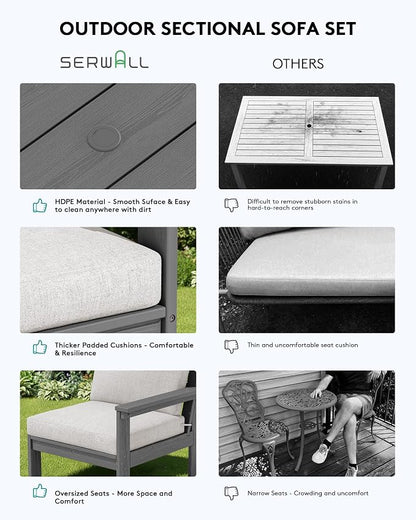 SERWALL HDPE Patio Sofa Set, 4-piece Sectional Outdoor Furniture Set, All - Image 6