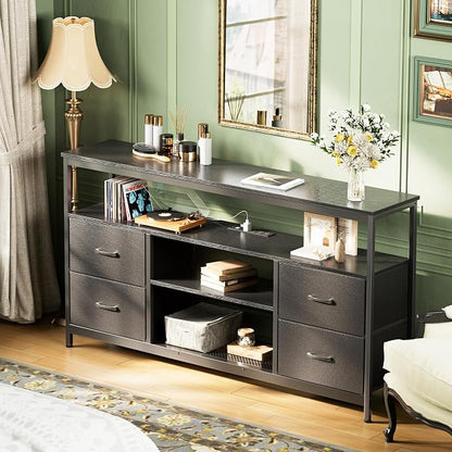 Huuger TV Stand Dresser with Power Outlets and LED Lights, 4 Drawers - Image 9