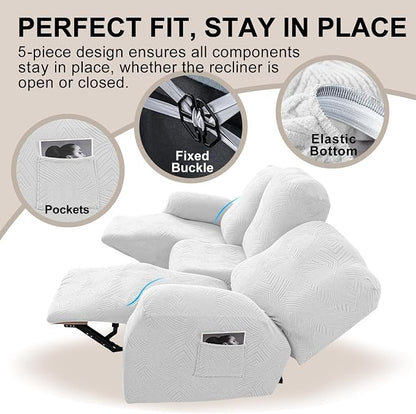 5-Piece Recliner Sofa Covers, Stretch Geometric Strokes Jacquard Recliner Sofa - Image 4