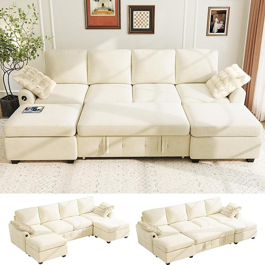 Ihanherry L-Shaped Sectional Sofa Bed, 6-Seater Convertible Pull Out Sleeper by iHanHerry