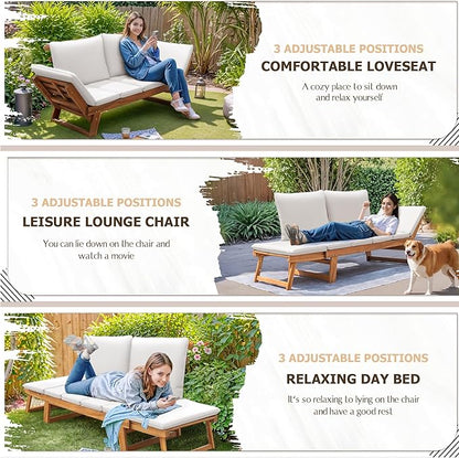 Devoko Outdoor Couch Acacia Wood Patio Couch - Image 4