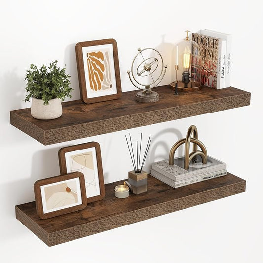 Acovy 32 Inch Floating Shelves, 3D Textured Wood Grain, Wooden Shelves by Acovy