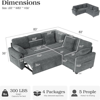 Ihanherry 83-inch 5-Seater Large Sectional Sofa Bed - Image 2