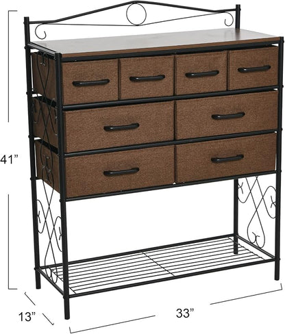 Household Essentials Walnut Iron 8-Drawer Sideboard - Image 3