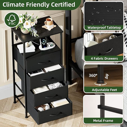 Somdot Black Nightstand with Charging Station and LED Light - Image 6