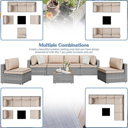 Shintenchi 7 Pieces Outdoor Patio Furniture Sets, Patio Sectional Sofa Couch - Image 4