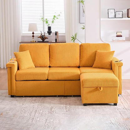 L-Shaped Sectional Sofa with Storage & Movable Ottoman, Corduroy 3 Seater - Image 3