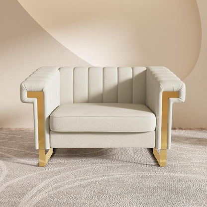 Mid-Century Modern Beige Velvet Single Sofa by yunqishiHOME
