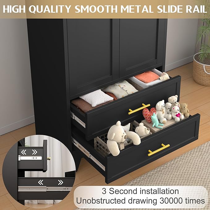 GAIOUS Steel Armoire Wardrobe Closet, 1 Adjustable Shelf and 2 Drawers - Image 4