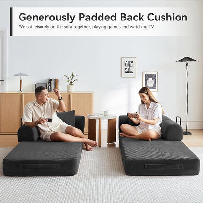 Convertible Sleeper Bed with 2 Cylindrical Pillow, Comfy Foldable Bed - Image 4