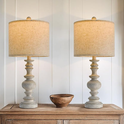 BOBOMOMO 24" Farmhouse Retro Table Lamp Set of 2, Traditional Resin Lamps - Image 3