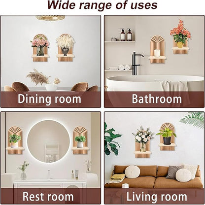 LIYAOLI Boho Wall Shelf Set of 2-15 x 8.6 Inch Arched Wooden Hanging Shelves - Image 5