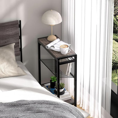 Small Side Table Set of 2 for Small Space, 3-Tier Narrow End Tablewith Magazine - Image 2