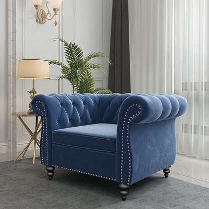 ORRD 2 Pieces Living Room Set, Velvet Couch Chesterfield Sofa Couch Chair - Image 6