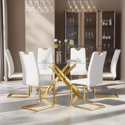 7-Piece Dining Table Set for 6, Modern Rectangular Glass Table - Image 3