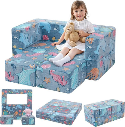 MeMoreCool Mermaid Glow-in-the-Dark Kids Play Couch, Denim Mermaid Modular by MeMoreCool