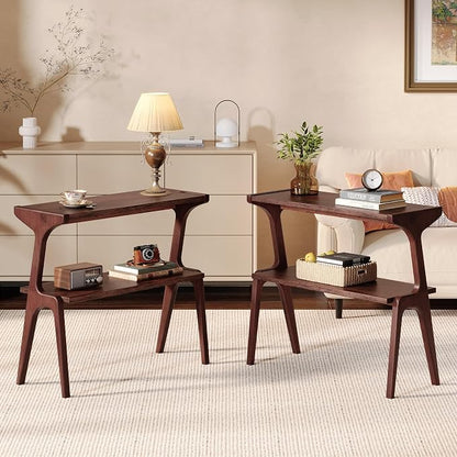 Set of 2 Solid Wood End Table, 2-Tier Side Table by TribewoodbyTribesigns