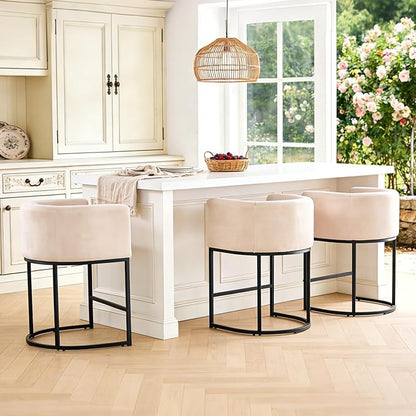 ClinQ 26" H Counter Height Bar Stools Set of 3, Modern Barrel Counter Stools by ExperienceExquisiteLife