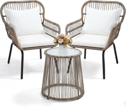 wildformers 3 Pieces Rattan Wicker Bistro Set, Outdoor Conversation Set by wildformers