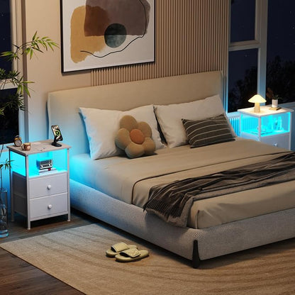 LOAKEKEL LED Night Stand with Charging Station, Small Bedside Table with USB - Image 2