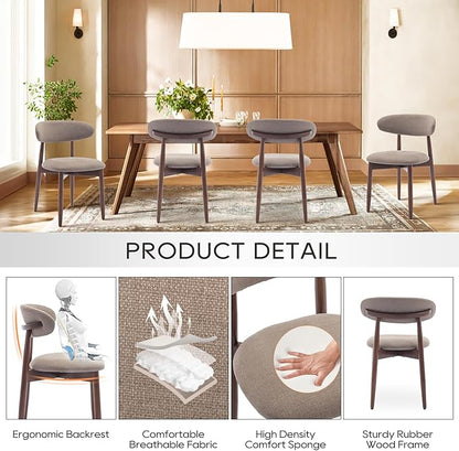 COLAMY Wooden Dining Chairs Set of 6, Modern Fabric Upholstered Kitchen Side - Image 5