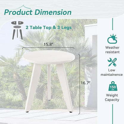HDPE White Round Outdoor Table, Weather-Resistant, 15.8x15.8x16.7 inches - Image 3