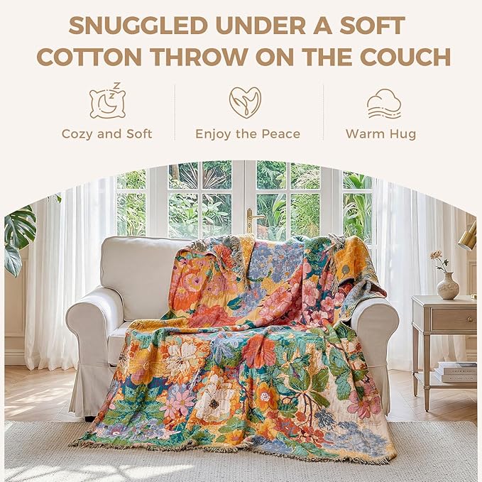 LUTBM Boho Throw Blanket for Bed Cotton Summer Blankets for Bedroom Living Room - Image 4