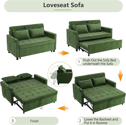3 in 1 Convertible Sleeper Sofa Bed, 56.9" Small Pull Out Couch Bed - Image 6
