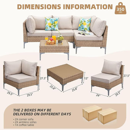 Jing's Villa 5-Piece Outdoor Patio Furniture Set, Ratten Conversation Sectional - Image 8